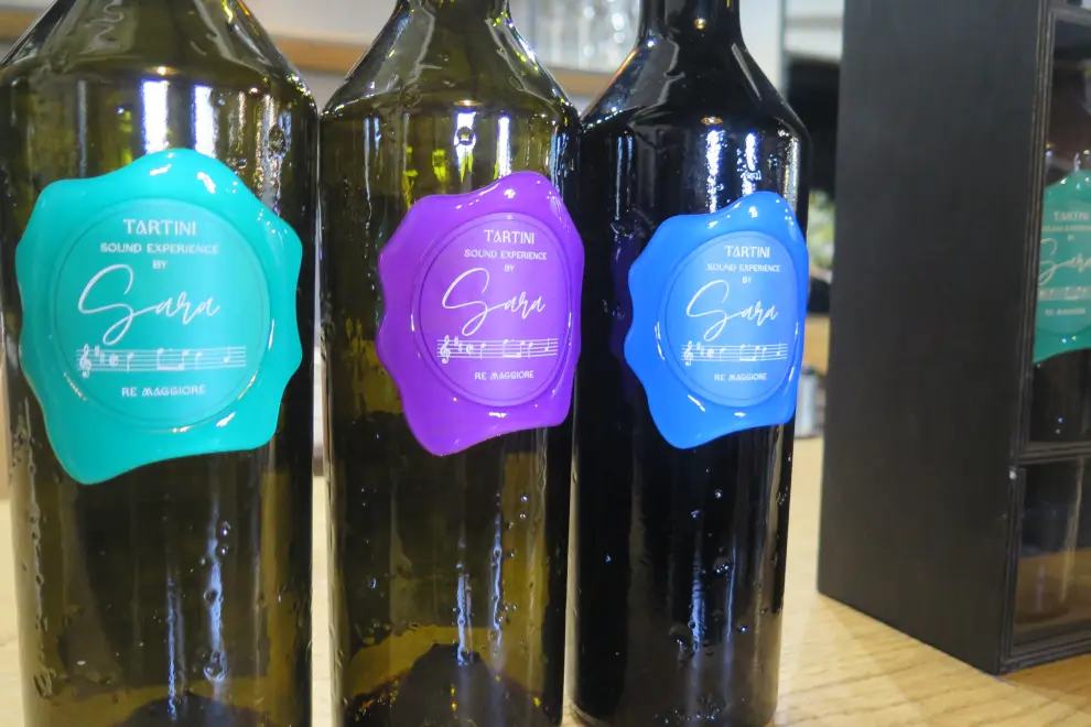 Bottles of Re Maggiore wine infused with Tartini music. Photo: Bojan Kralj/STA
