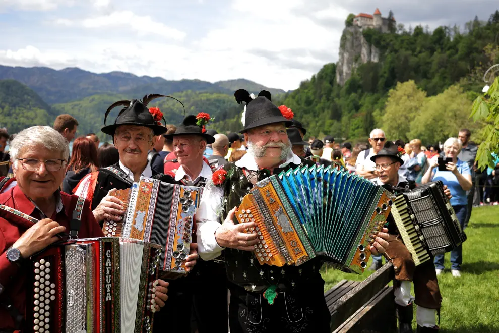 Accordionists old and young took part in the Accordions at Lake Bled event. Photo: Daniel Novakovič/STA