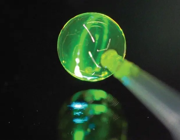 A ring of laser emission appears on a soap bubble. Photo: Jožef Stefan Institute