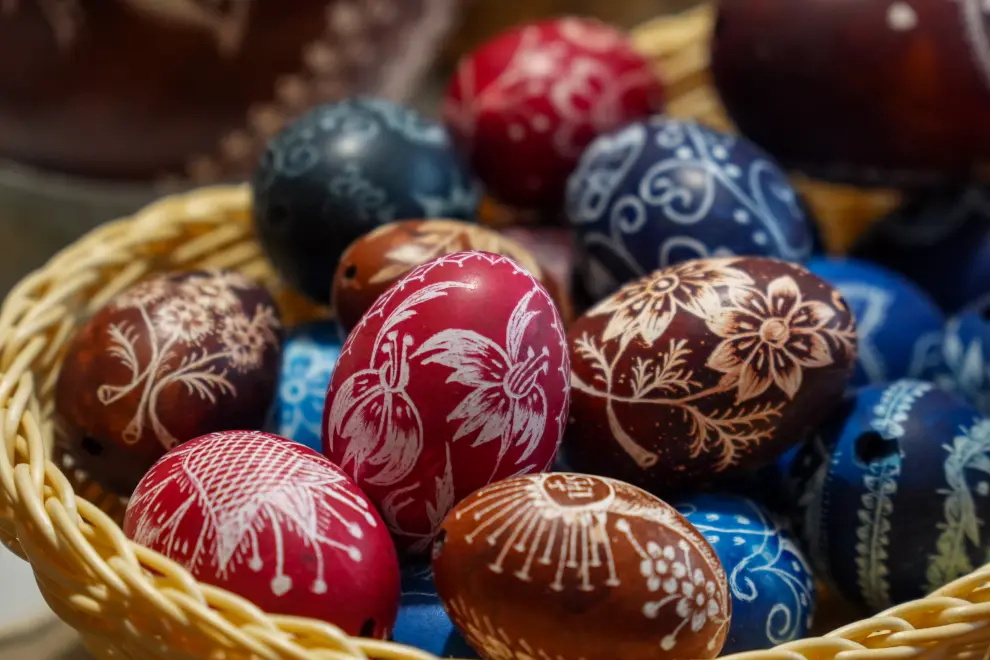 The traditionally decorated Suhorje Easter eggs. Photo: Jakob Pintar/STA